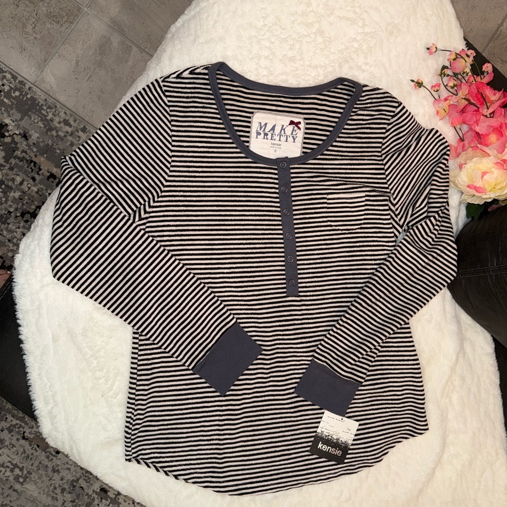 Kensie Black And White Pijama Set Top And Jogger Size Large
